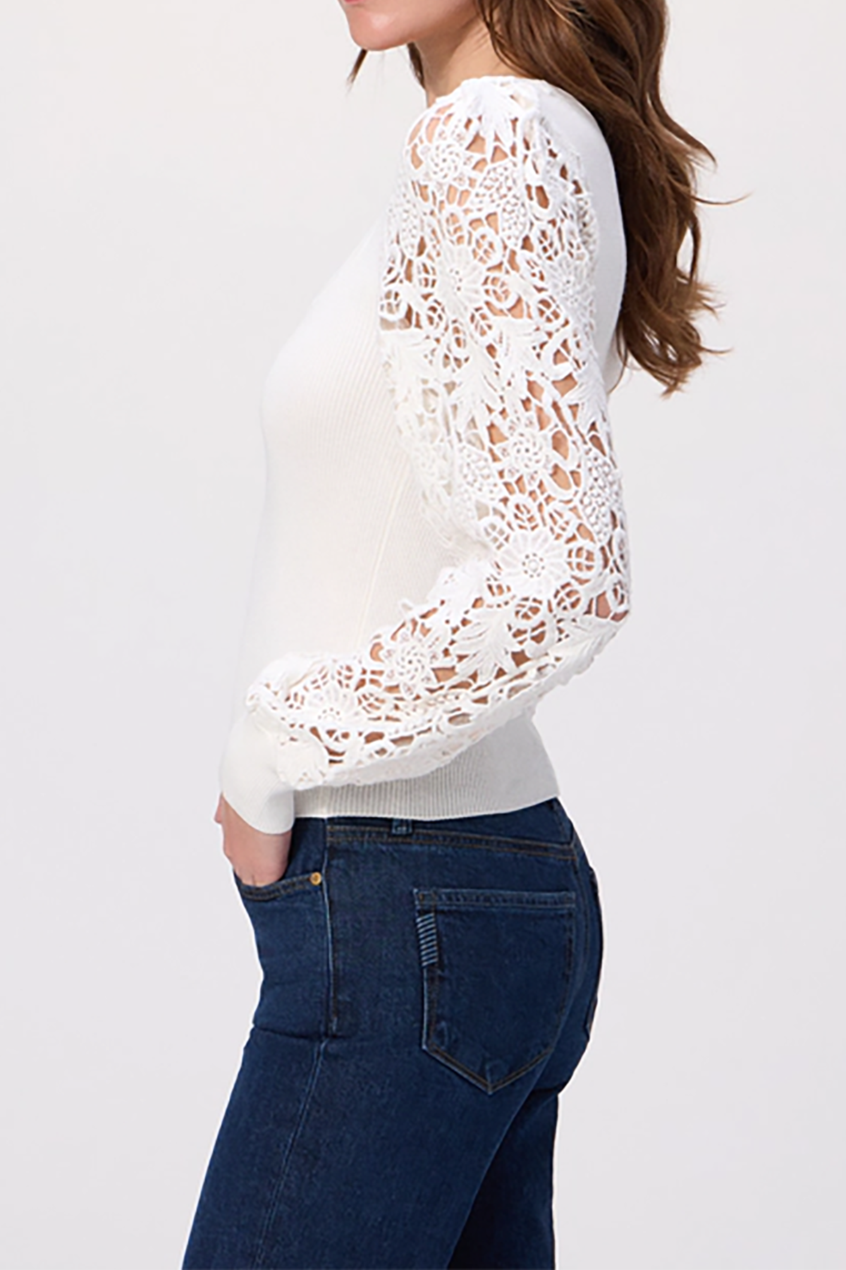 lace detail blouse on white background 