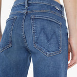 dark wash denim on model