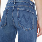 dark wash denim on model