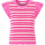 Pink and white striped sleeveless sweater on a white background