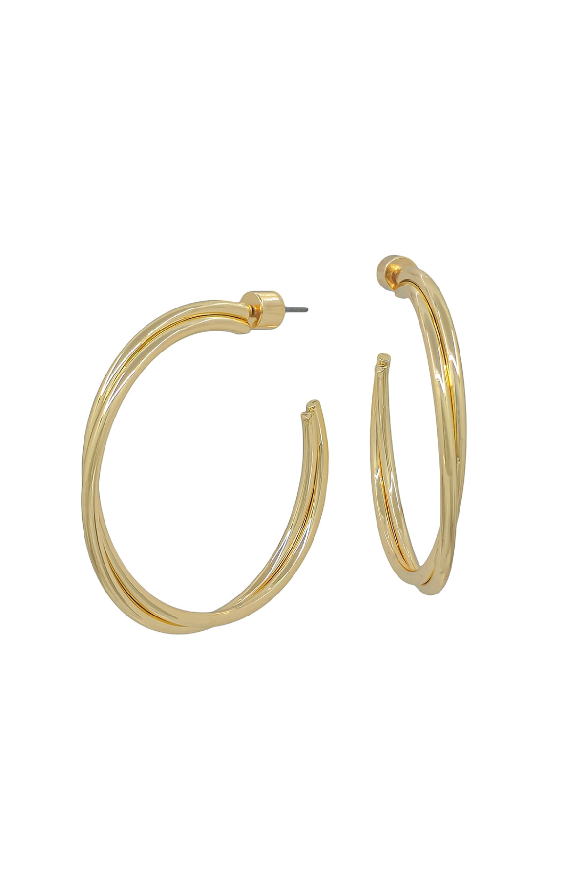 Gold hoop earrings on a white background