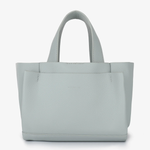 light blue mini tote on white background 