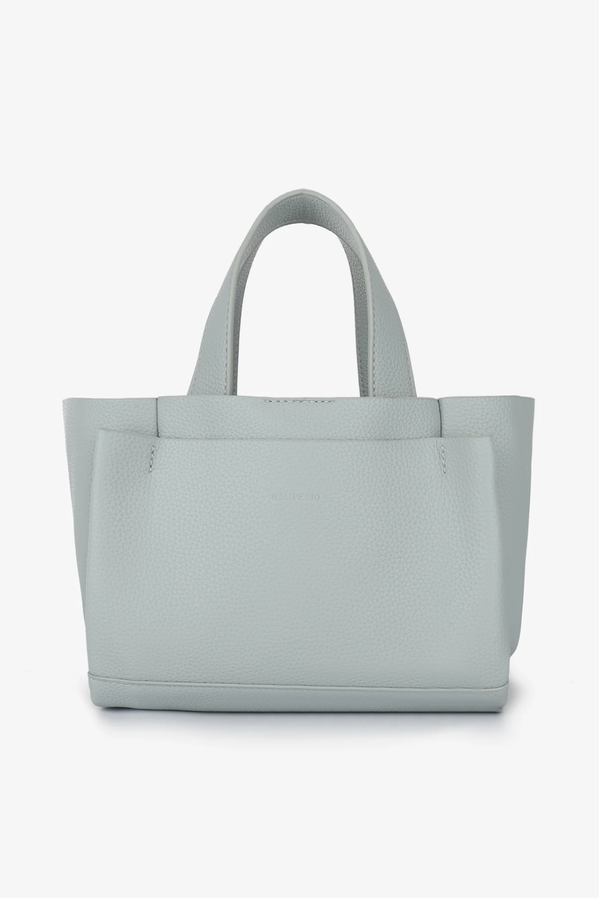 light blue mini tote on white background 