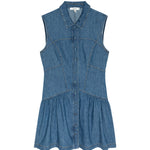 Blue denim dress on a white background