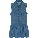 Blue denim dress on a white background
