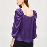 Satin Straight Top With Puff Sleeves