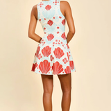 printed happy hour mini dress back view
