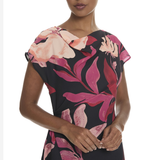Asymmetrical Cap Sleeve Floral Midi Dress