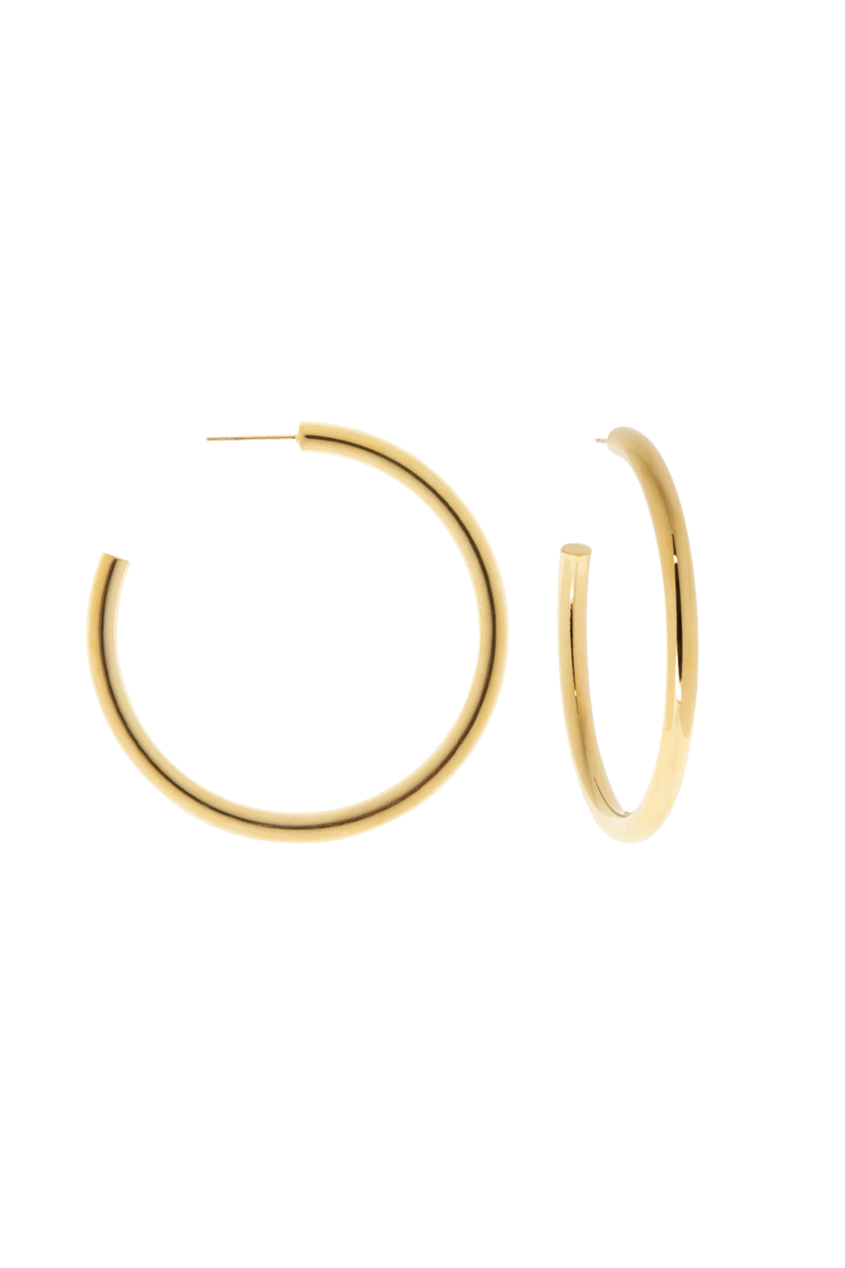 Gold hoop earrings on a white background