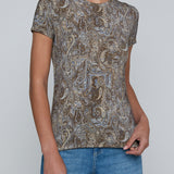 Short-sleeve crewneck top with a small-scale paisley print