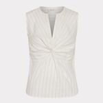 White sleeveless top with a knot detail on a white background