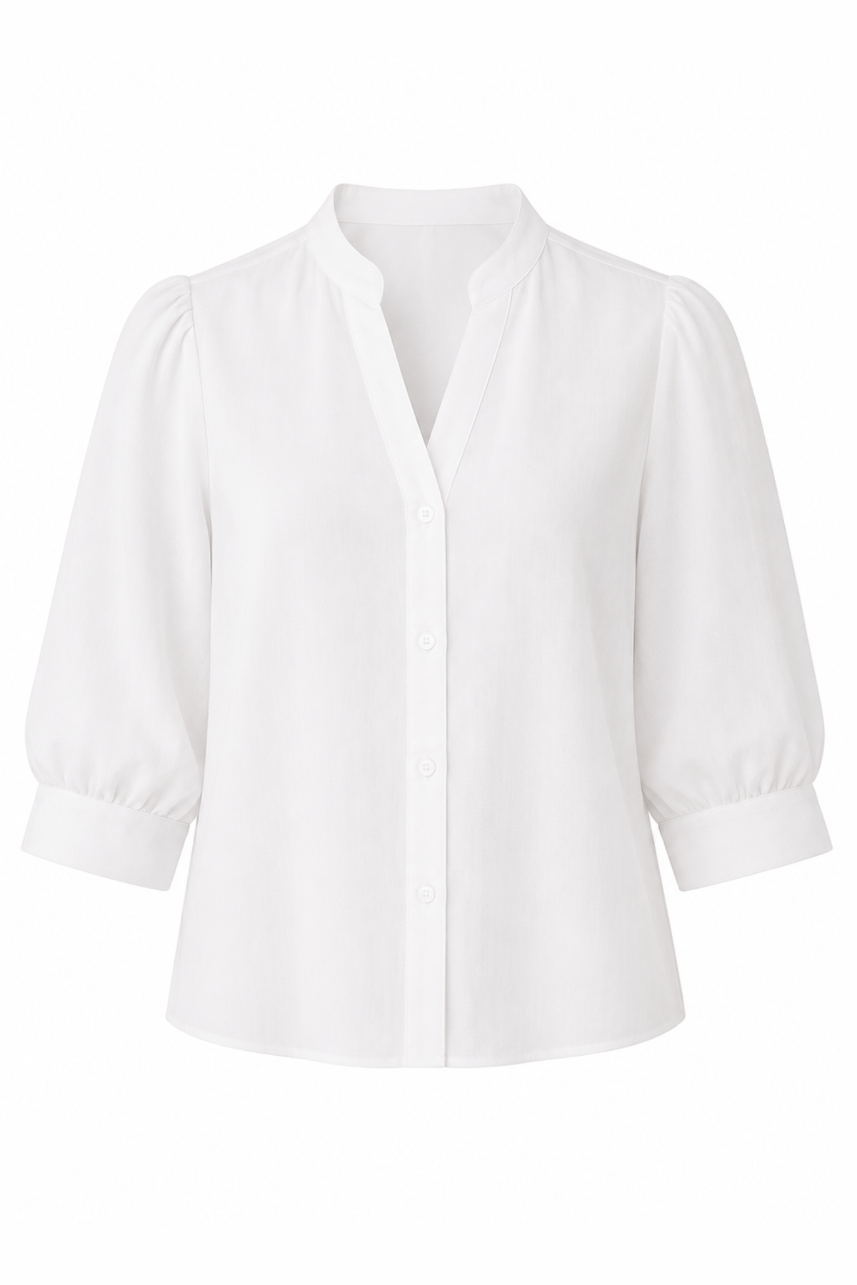 White blouse with rolled-up sleeves on a white background
