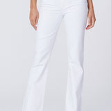 White jeans worn by a person on a white background