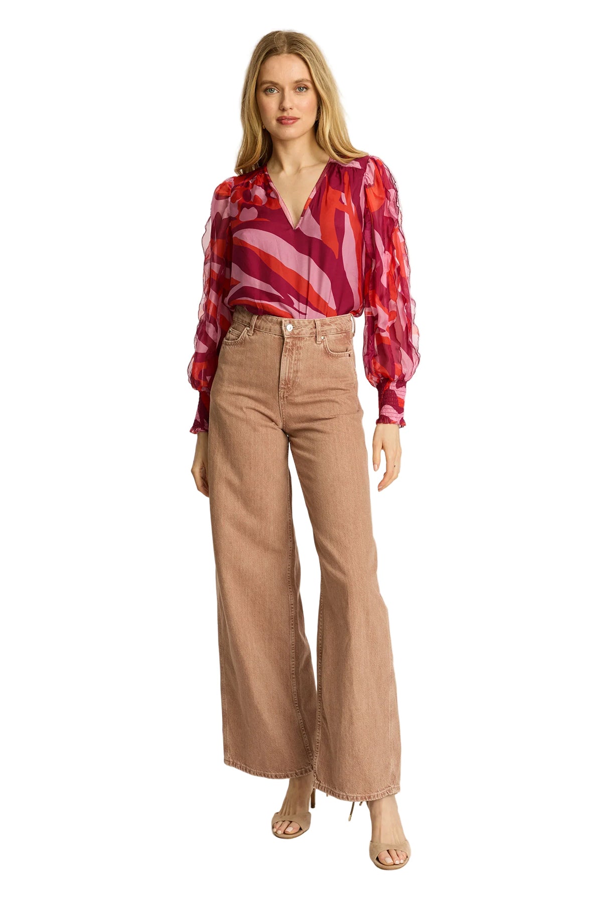 Printed blouse with fluid drape and long sleeves