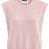 A light pink sleeveless crewneck sweater vest with ribbed trim, shown against a plain white background. The brand label 'COLORISH' is visible inside the collar.