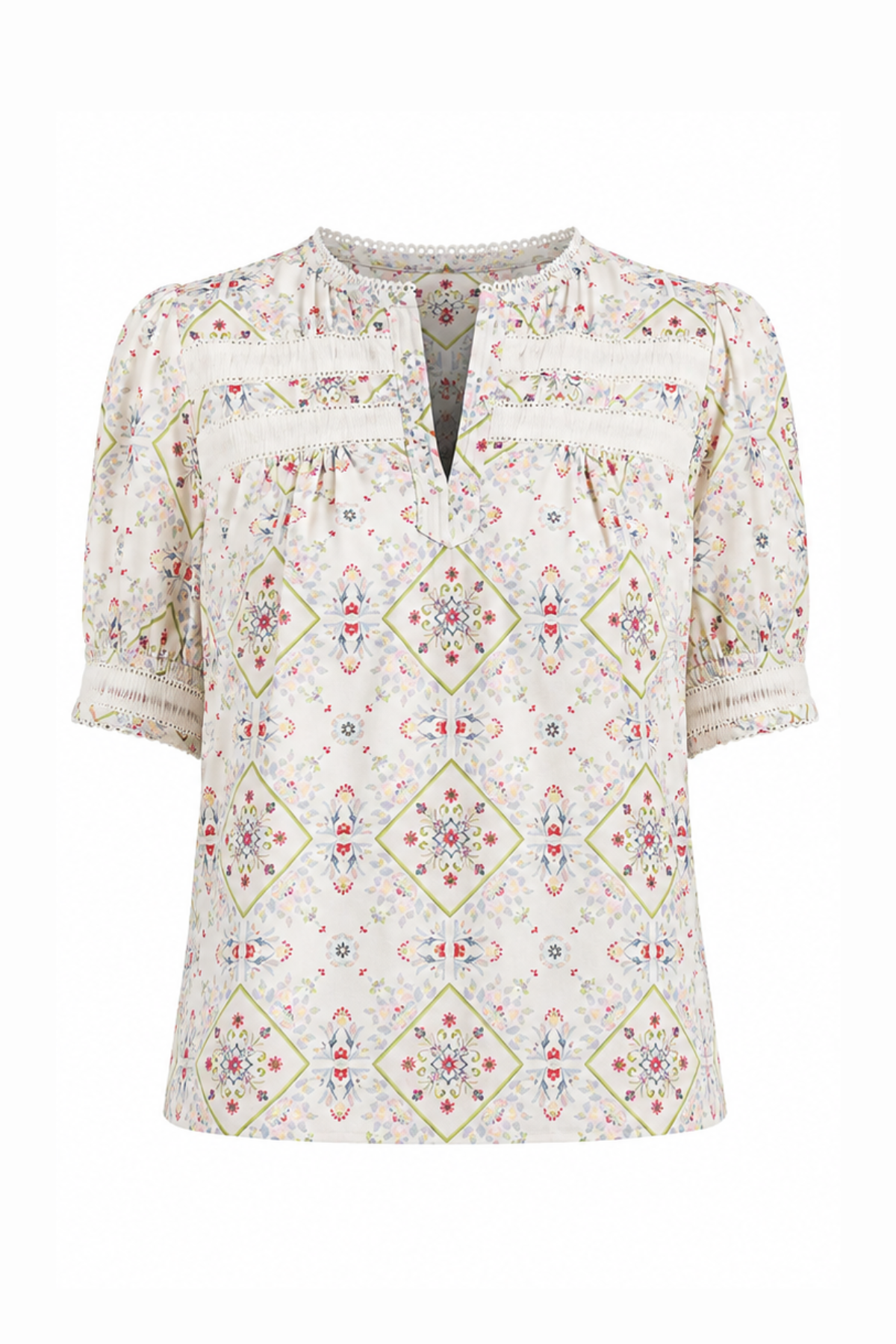 Floral patterned blouse on a white background