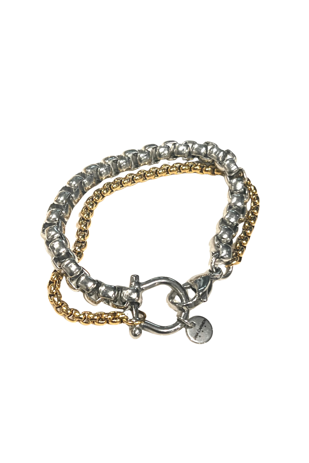 Multicolored bracelet with a clasp on a white background