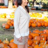 Beige Houndstooth Mini Skirt