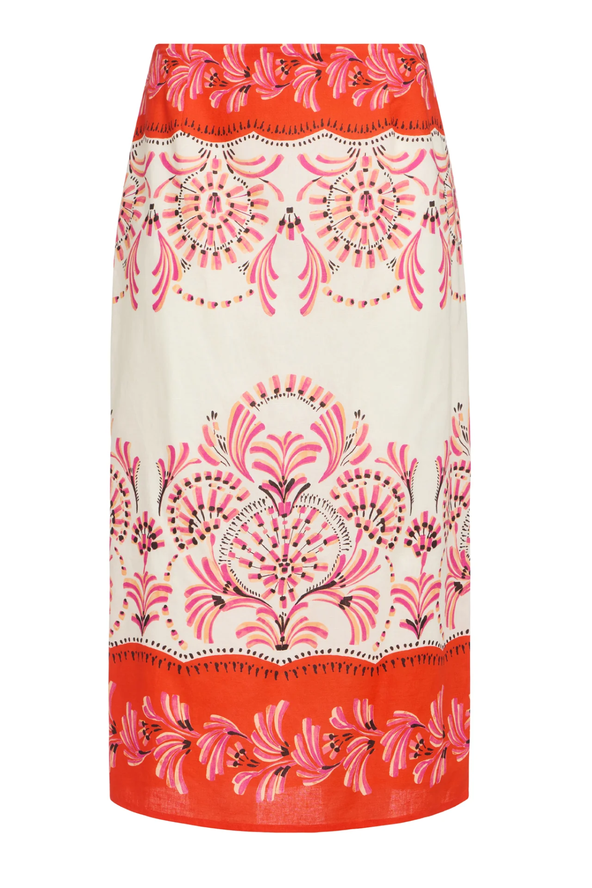 Skirt with pink floral pattern on a white background