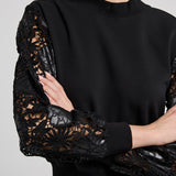 Theron Guipure Combo Sleeve Sweatshirt