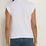 Model wearing a white crewneck short-sleeve T-shirt with a classic fit.