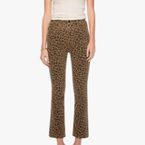 Model wearing high-rise cropped wide-leg leopard print jeans.