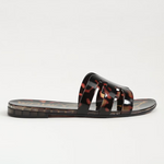 Tortoiseshell slide sandal on a white background