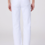 White pants worn by a person on a white background
