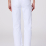 White pants worn by a person on a white background
