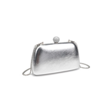 silver handbag on white background