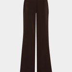 A pair of high-waisted, wide-leg trousers in a deep burgundy red, shown from the back against a light gray background.