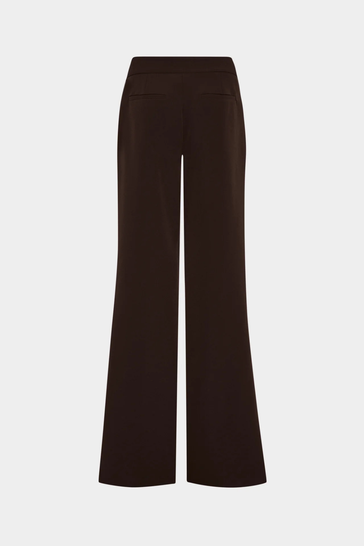 A pair of high-waisted, wide-leg trousers in a deep burgundy red, shown from the back against a light gray background.