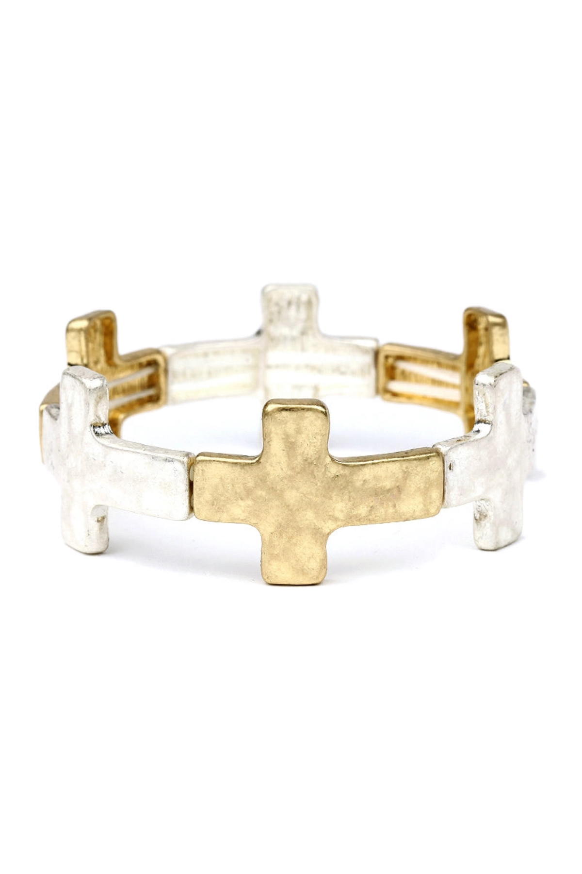 Gold and silver cross-shaped ring on a white background