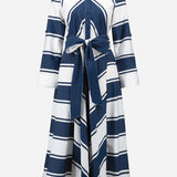 Cotton Stripe Print Fit and Flare Shirt Dress with Reversible Sash