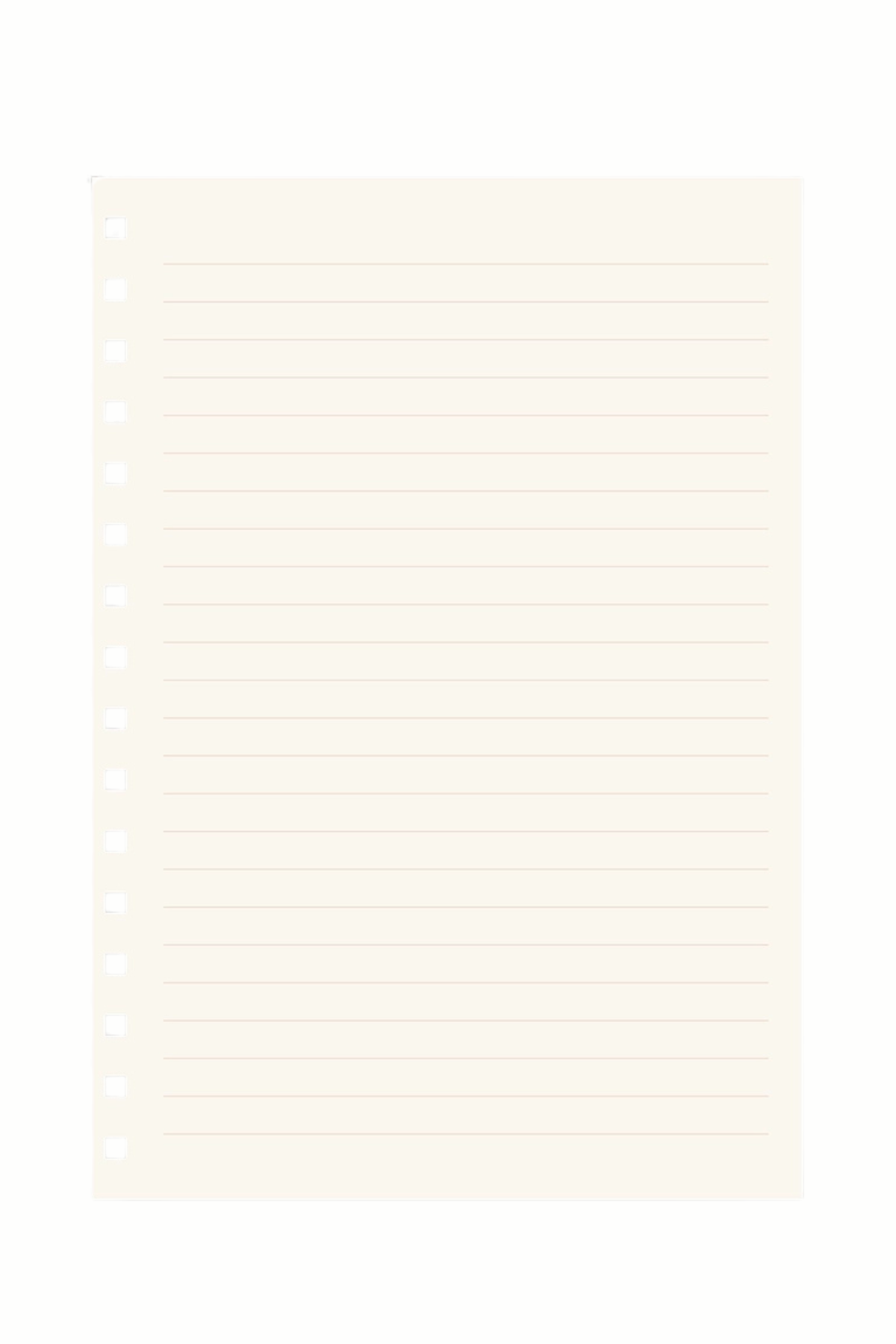 A sheet of off-white lined paper with a single hole on the left edge, shown against a solid white background.