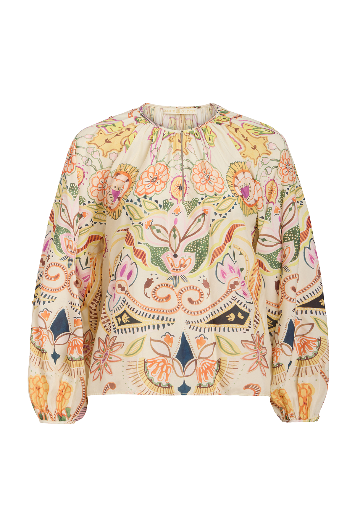 printed long sleeve top on white background 