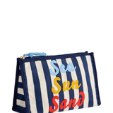 Striped bag with 'Sea Sun Sand' text on a white background