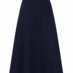 Dark denim skirt on a white background.