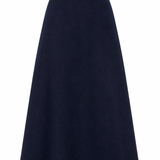 Dark denim skirt on a white background.