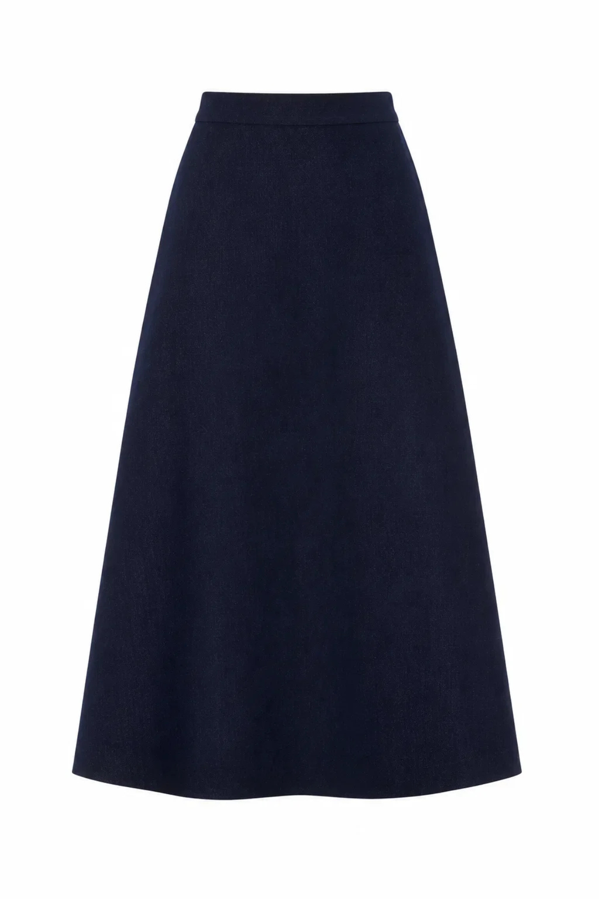 Dark denim skirt on a white background.