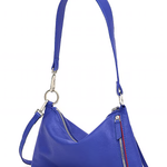 Blue Hammitt Kyle shoulder bag with silver hardware, photographed against a minimal background.