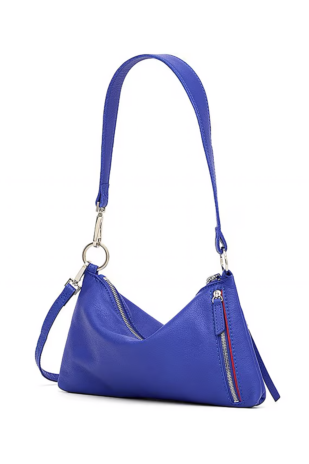 Blue Hammitt Kyle shoulder bag with silver hardware, photographed against a minimal background.