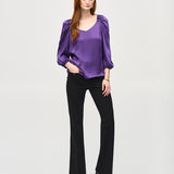 Satin Straight Top With Puff Sleeves