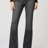 Women's Malibu Mist wash high-rise flare jeans featuring a 32-inch inseam and full-length silhouette.