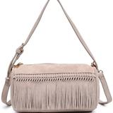 Women's natural shoulder bag featuring a structured silhouette, top handle, and neutral finish.