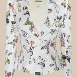 Butterfly patterned blazer on a beige background