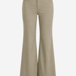 Women's high-waisted chino pants featuring a flare-leg silhouette in a versatile khaki neutral color.