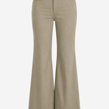Women's high-waisted chino pants featuring a flare-leg silhouette in a versatile khaki neutral color.