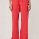 Person wearing bright red pants on a white background