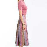 Pleated midi skirt with a soft, flowing silhouette and multicolor tones